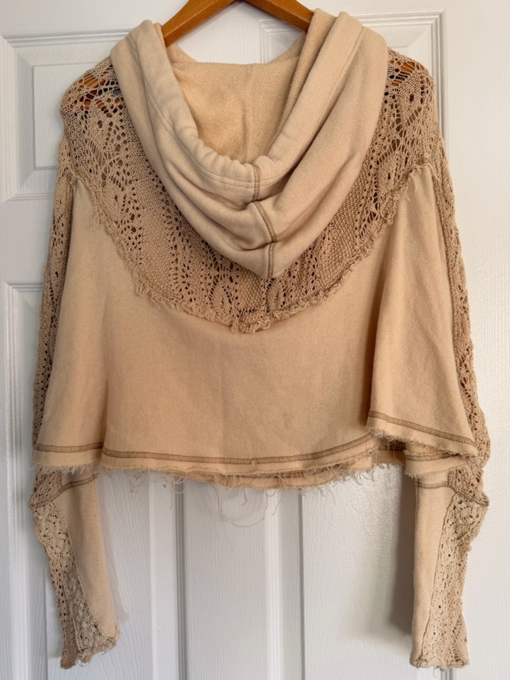 Free People Crocheted Lace Hooded Sweatshirt Size XS - Picture 2 of 10
